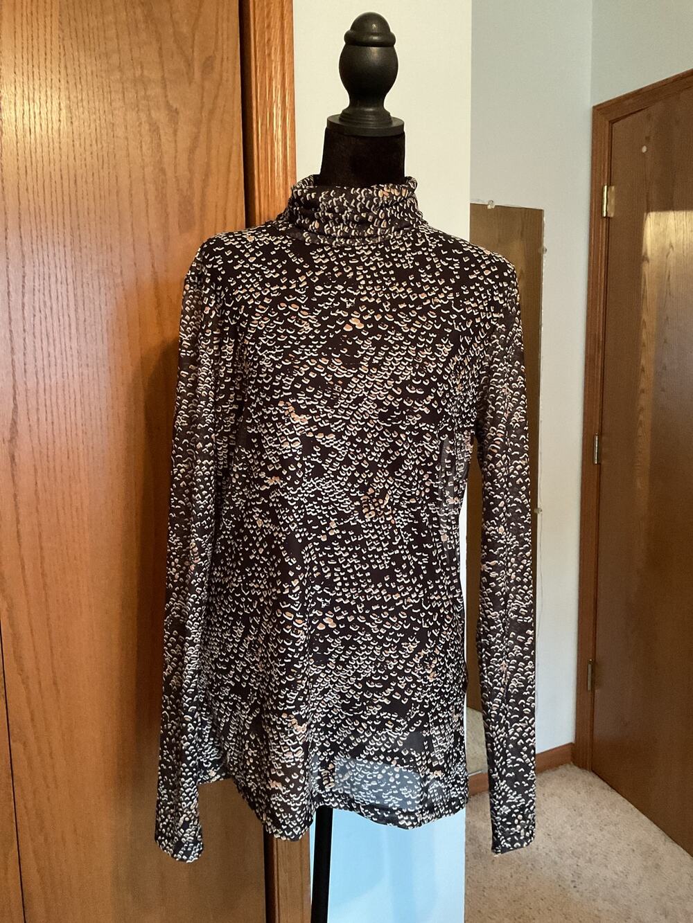 Bruuns Bazaar Copenhagen Phlox Astri Sheer Mesh Blouse turtle Neck Animal Print